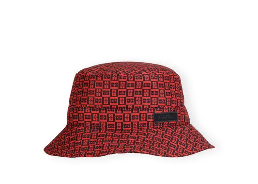 Accessories GANNI Hats Red Printed Tech Bucket Hat Fiery Red