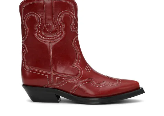 AccessoriesShoes GANNI Boots Red Low Shaft Embroidered Western Boots Barbados Cherry AccessoriesShoes GANNI Boots Red Low Shaft Embroidered Western Boots Barbados Cherry
