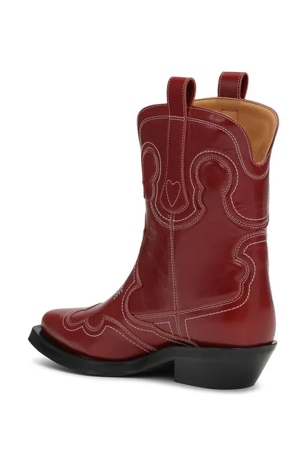 AccessoriesShoes GANNI Boots Red Low Shaft Embroidered Western Boots Barbados Cherry AccessoriesShoes GANNI Boots Red Low Shaft Embroidered Western Boots Barbados Cherry