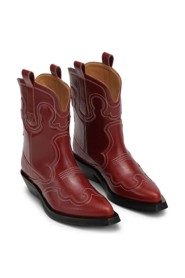 AccessoriesShoes GANNI Boots Red Low Shaft Embroidered Western Boots Barbados Cherry AccessoriesShoes GANNI Boots Red Low Shaft Embroidered Western Boots Barbados Cherry