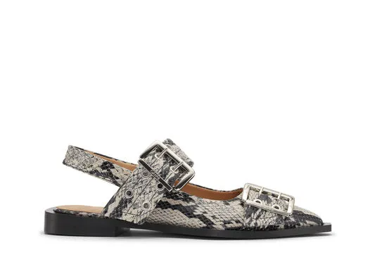 AccessoriesShoes GANNI Buckle Shoes Snake Printed Chunky Buckle Ballerinas Sand AccessoriesShoes GANNI Buckle Shoes Snake Printed Chunky Buckle Ballerinas Sand