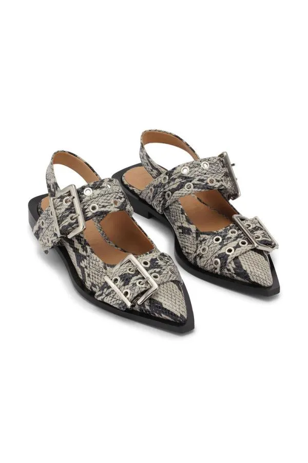 AccessoriesShoes GANNI Buckle Shoes Snake Printed Chunky Buckle Ballerinas Sand AccessoriesShoes GANNI Buckle Shoes Snake Printed Chunky Buckle Ballerinas Sand
