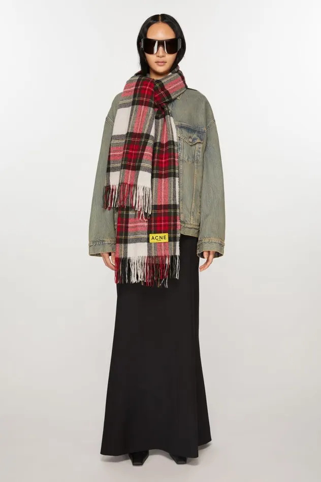 Acne Studios Check Fringe Scarf Blackredwhite Women Scarves