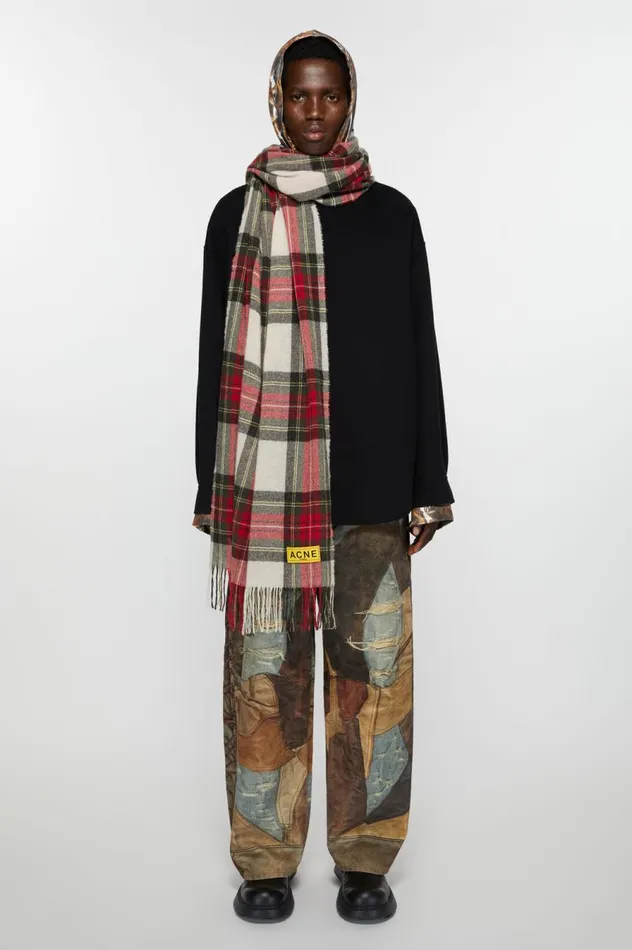 Acne Studios Check Fringe Scarf Blackredwhite Women Scarves