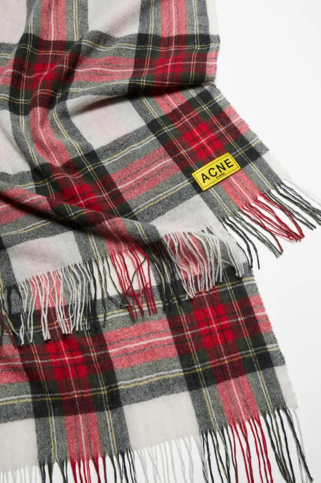 Acne Studios Check Fringe Scarf Blackredwhite Women Scarves