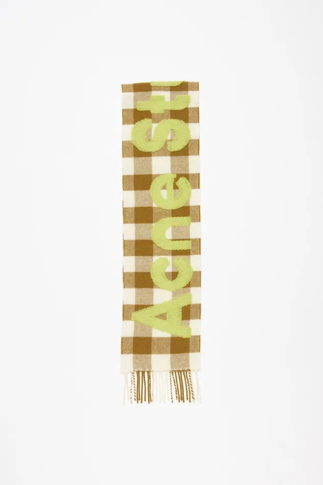 Acne Studios Check Logo Scarf 8211 Narrow Khakigreen Men Scarves
