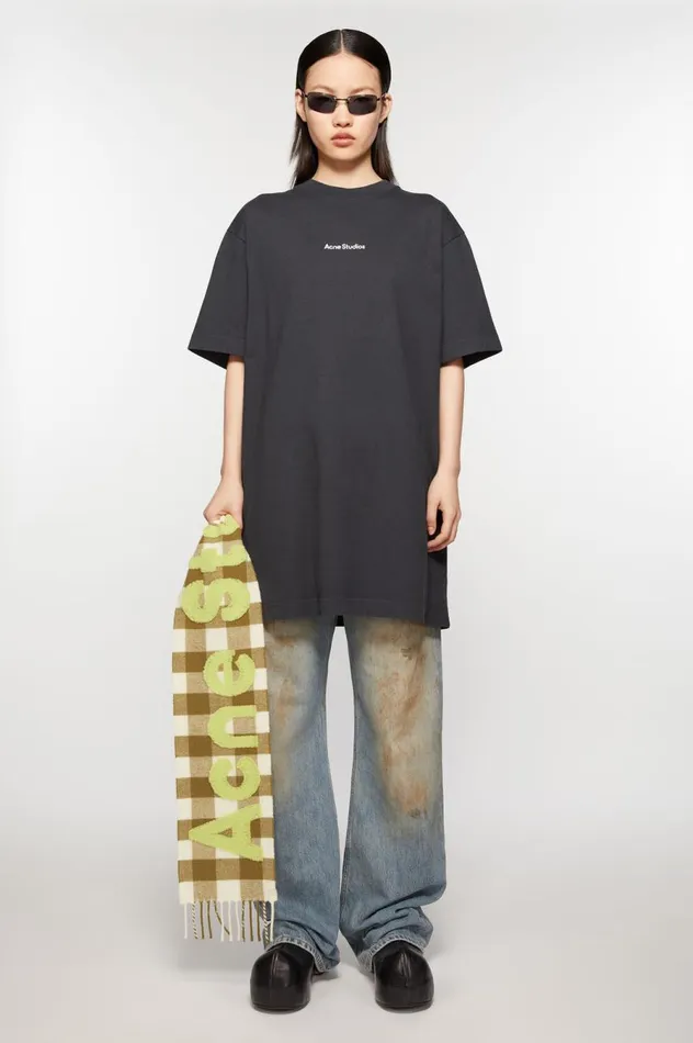 Acne Studios Check Logo Scarf 8211 Narrow Khakigreen Men Scarves
