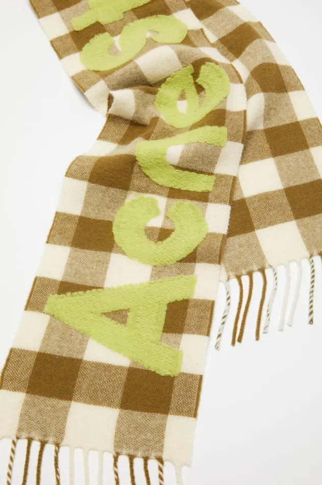 Acne Studios Check Logo Scarf 8211 Narrow Khakigreen Men Scarves