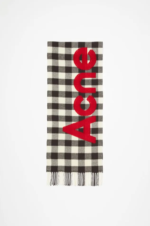 Acne Studios Check Logo Scarf Carbon Greyred Women Scarves