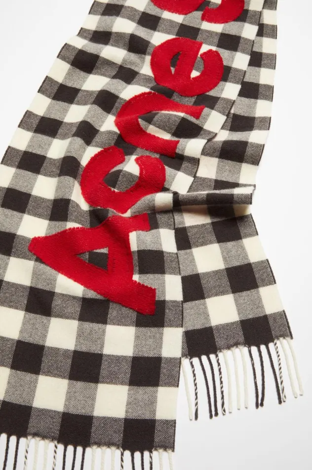 Acne Studios Check Logo Scarf Carbon Greyred Women Scarves