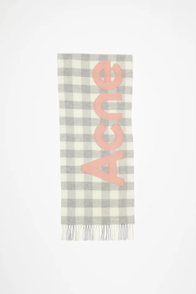 Acne Studios Check Logo Scarf Greypink Women Scarves