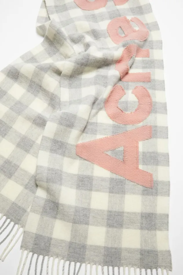 Acne Studios Check Logo Scarf Greypink Women Scarves