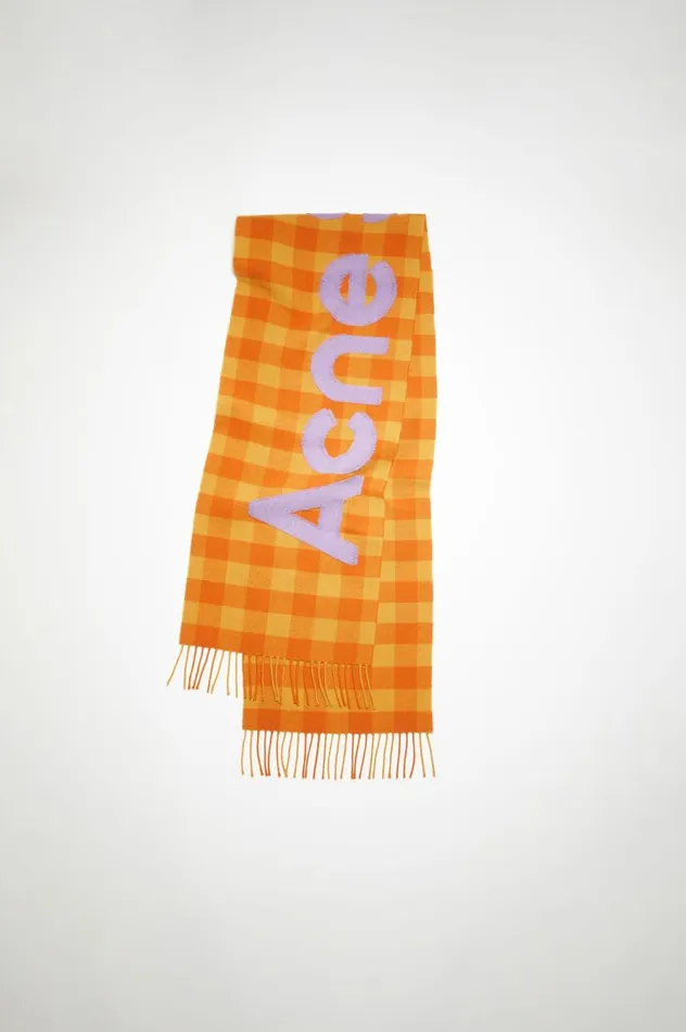 Acne Studios Check Logo Scarf Orangelilac Purple Women Scarves