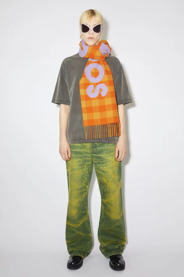 Acne Studios Check Logo Scarf Orangelilac Purple Women Scarves