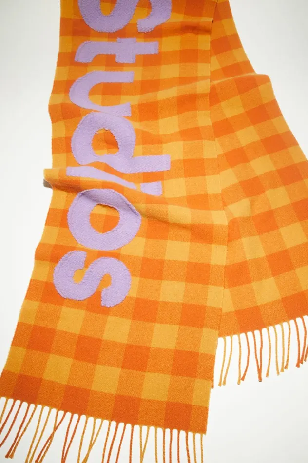 Acne Studios Check Logo Scarf Orangelilac Purple Women Scarves