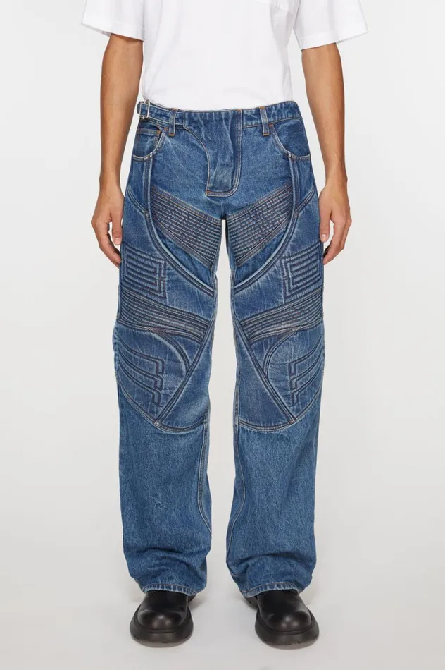 Acne Studios Denim Biker Trousers Mid Blue Men Jeans