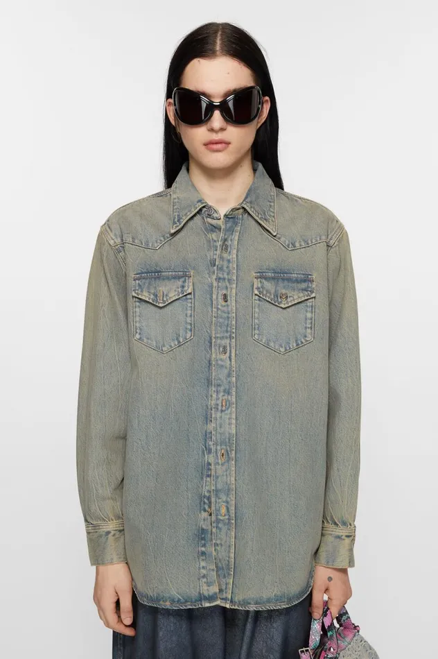 Acne Studios Denim Shirt 8211 Relaxed Fit Bluebeige Women Shirts and Blouses