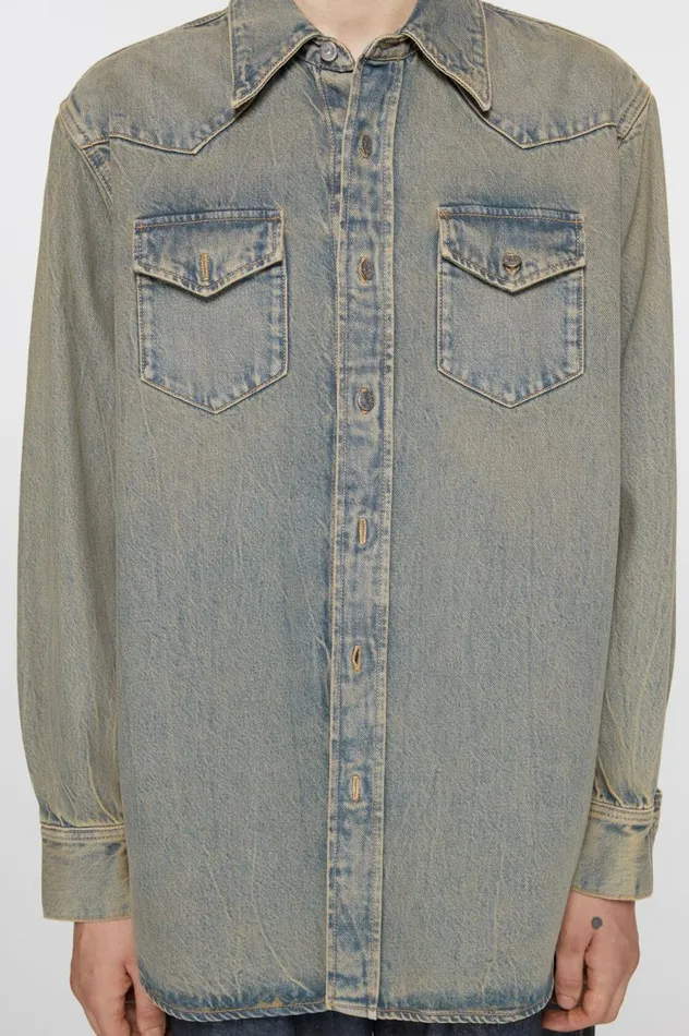Acne Studios Denim Shirt 8211 Relaxed Fit Bluebeige Women Shirts and Blouses