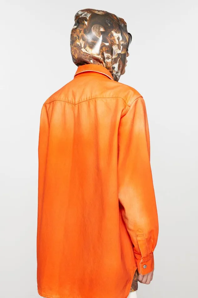 Acne Studios Denim Shirt 8211 Relaxed Fit Neon Orange Women Shirts and Blouses