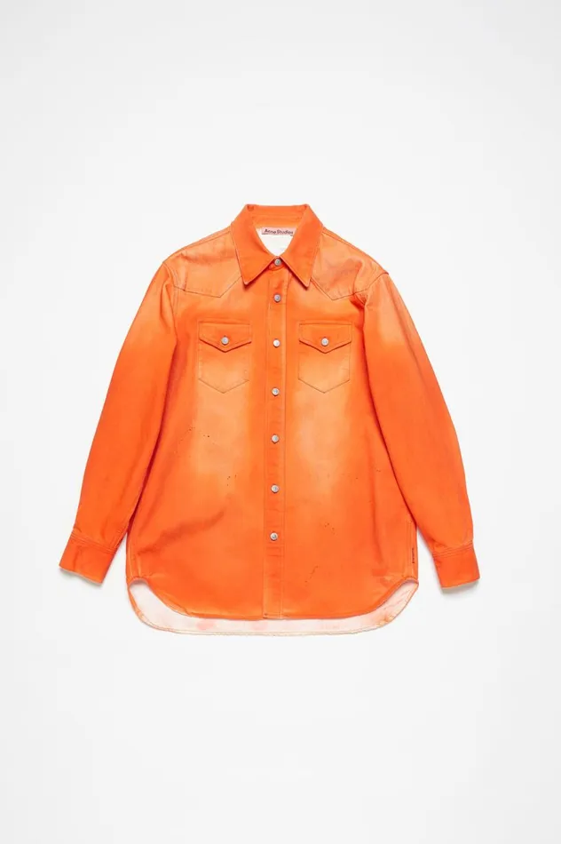 Acne Studios Denim Shirt 8211 Relaxed Fit Neon Orange Women Shirts and Blouses