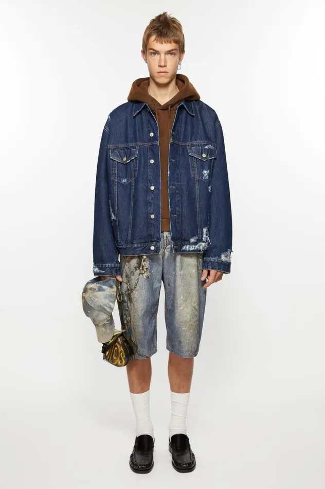 Acne Studios Distressed Denim Jacket 8211 Relaxed Fit Mid Blue Women Outerwear Acne Studios Distressed Denim Jacket 8211 Relaxed Fit Mid Blue Women Outerwear