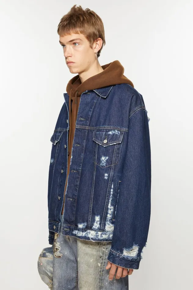 Acne Studios Distressed Denim Jacket 8211 Relaxed Fit Mid Blue Women Outerwear