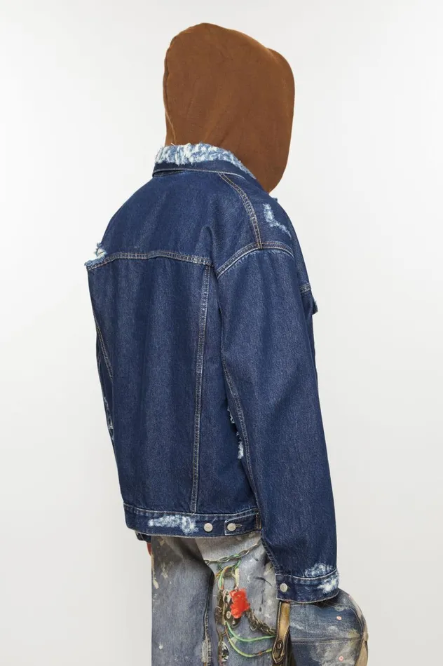 Acne Studios Distressed Denim Jacket 8211 Relaxed Fit Mid Blue Women Outerwear