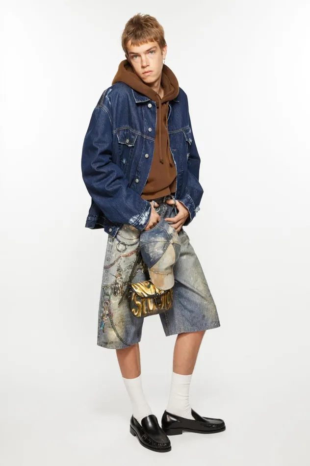Acne Studios Distressed Denim Jacket 8211 Relaxed Fit Mid Blue Women Outerwear