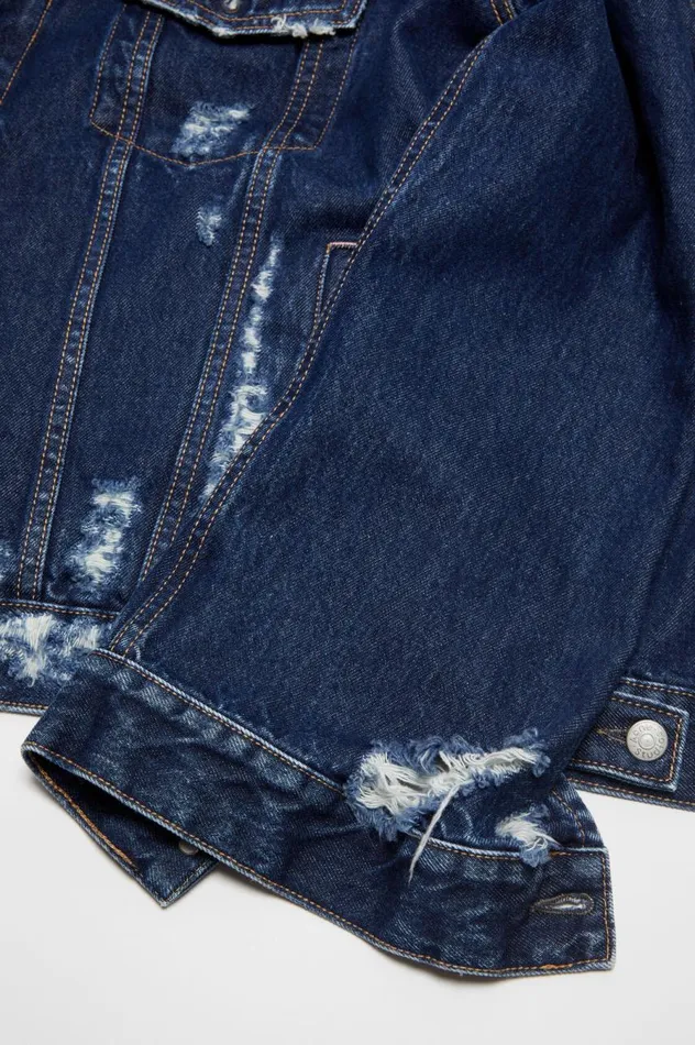 Acne Studios Distressed Denim Jacket 8211 Relaxed Fit Mid Blue Women Outerwear