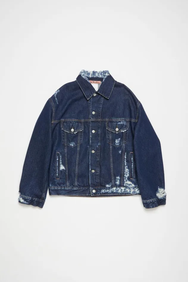 Acne Studios Distressed Denim Jacket 8211 Relaxed Fit Mid Blue Women Outerwear
