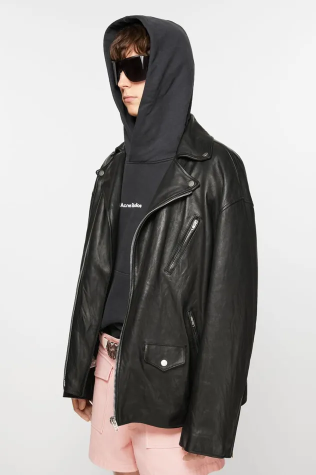 Acne Studios Distressed Leather Jacket Black Men Outerwear