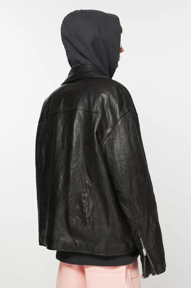 Acne Studios Distressed Leather Jacket Black Men Outerwear