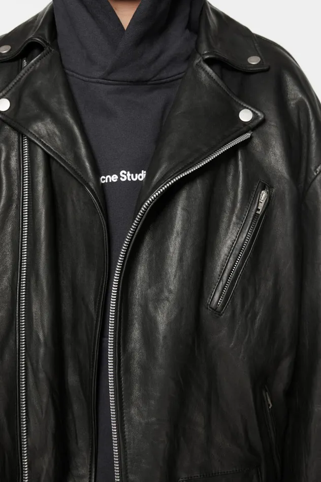 Acne Studios Distressed Leather Jacket Black Men Outerwear