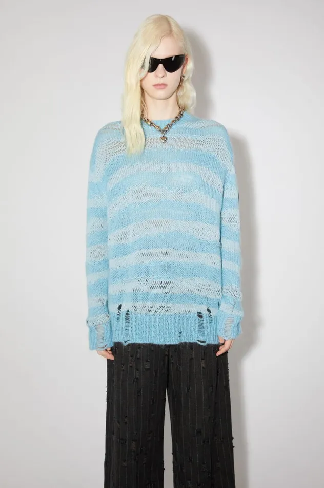 Acne Studios Distressed Stripe Jumper Sky Bluepowder Blue Women Knitwear