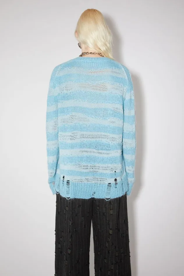 Acne Studios Distressed Stripe Jumper Sky Bluepowder Blue Women Knitwear