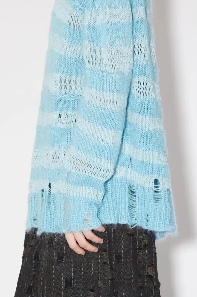 Acne Studios Distressed Stripe Jumper Sky Bluepowder Blue Women Knitwear