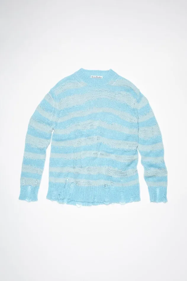 Acne Studios Distressed Stripe Jumper Sky Bluepowder Blue Women Knitwear