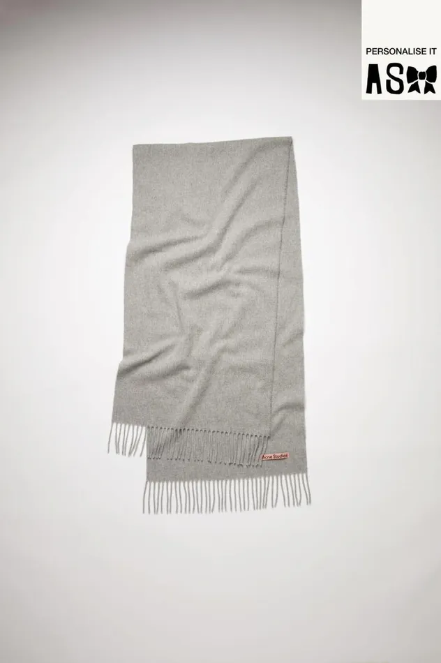 Acne Studios Fringe Wool Scarf 8211 Narrow Light Grey Melange Women Scarves