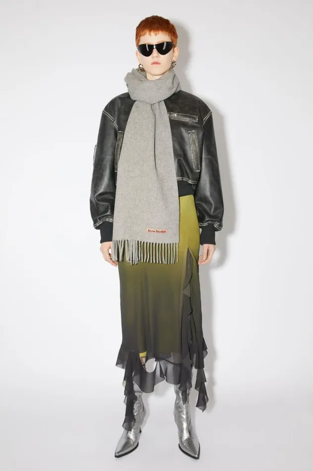 Acne Studios Fringe Wool Scarf 8211 Narrow Light Grey Melange Women Scarves