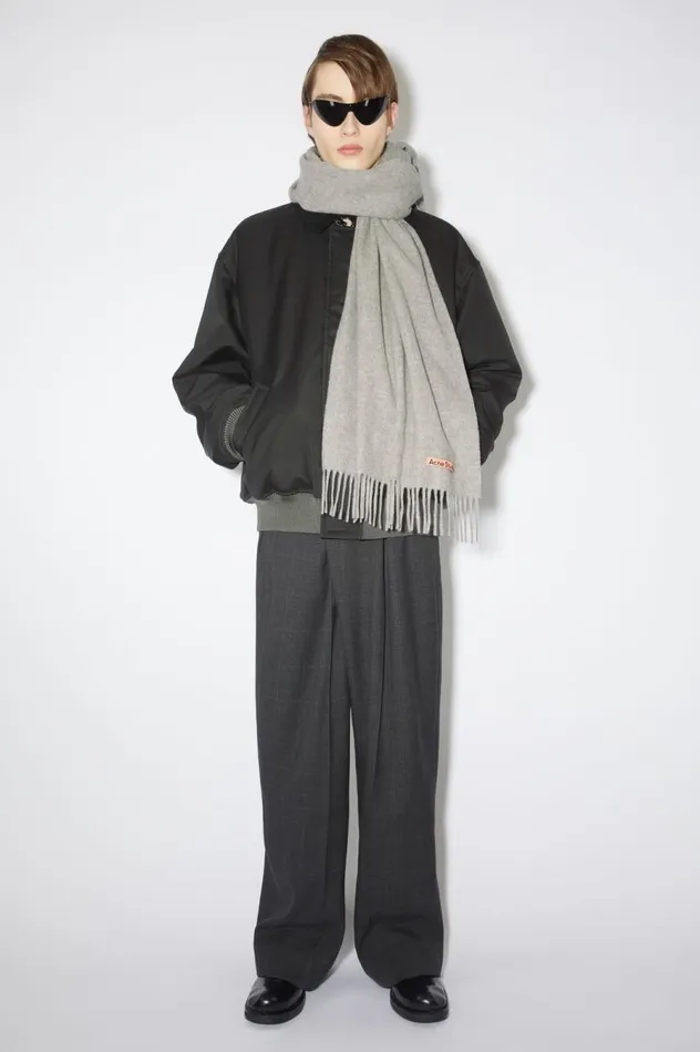 Acne Studios Fringe Wool Scarf 8211 Narrow Light Grey Melange Women Scarves