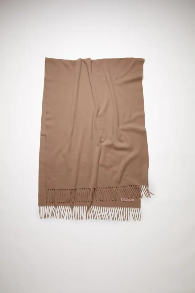 Acne Studios Fringe Wool Scarf 8211 Oversized Caramel Brown Women Scarves