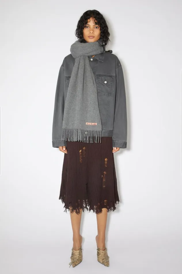 Acne Studios Fringe Wool Scarf 8211 Oversized Grey Melange Women Scarves