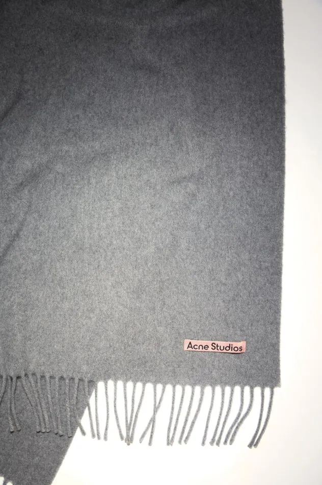 Acne Studios Fringe Wool Scarf 8211 Oversized Grey Melange Women Scarves