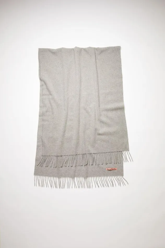Acne Studios Fringe Wool Scarf 8211 Oversized Light Grey Melange Women Scarves