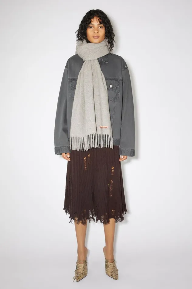 Acne Studios Fringe Wool Scarf 8211 Oversized Light Grey Melange Women Scarves