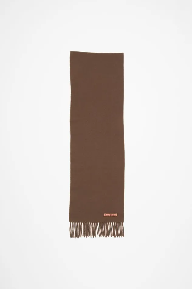 Acne Studios Fringe Wool Scarf 8211 Skinny Chocolate Brown Men Scarves