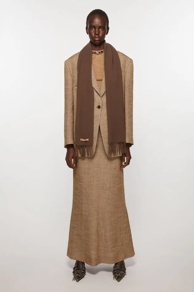 Acne Studios Fringe Wool Scarf 8211 Skinny Chocolate Brown Men Scarves