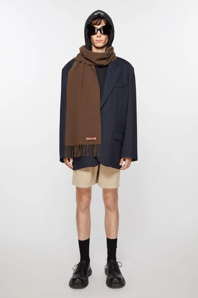 Acne Studios Fringe Wool Scarf 8211 Skinny Chocolate Brown Men Scarves
