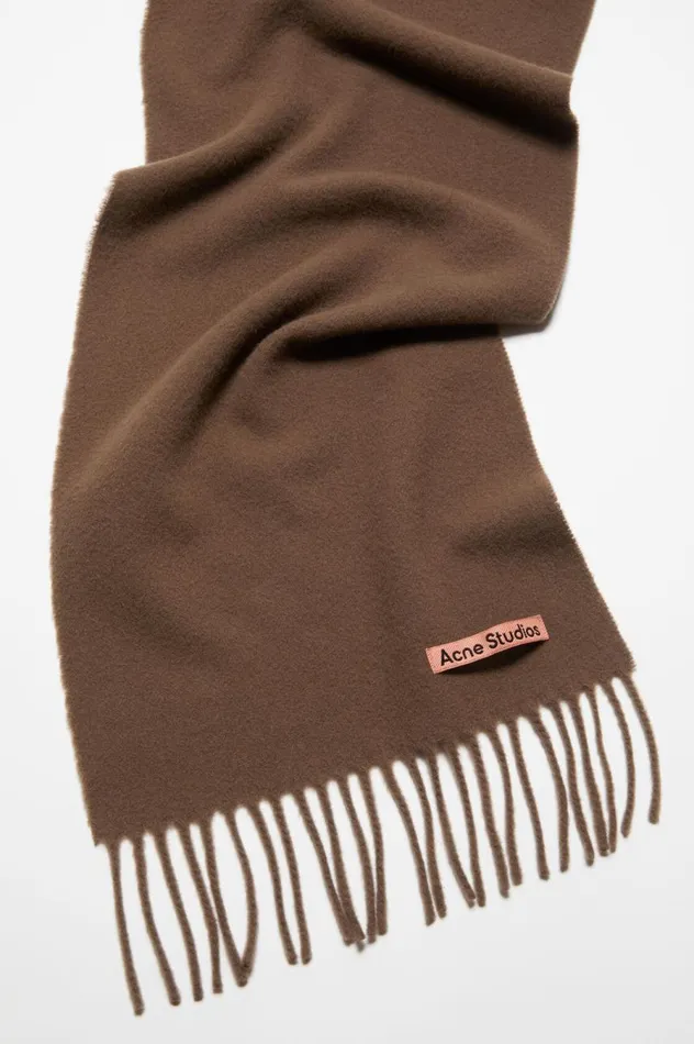 Acne Studios Fringe Wool Scarf 8211 Skinny Chocolate Brown Men Scarves