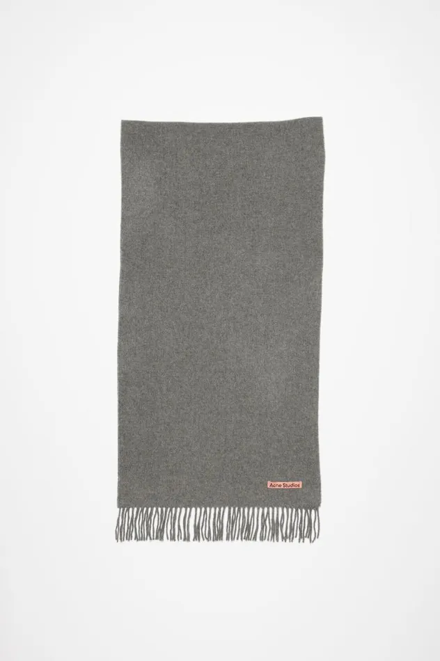 Acne Studios Fringe Wool Scarf Narrow Grey Melange Men Scarves